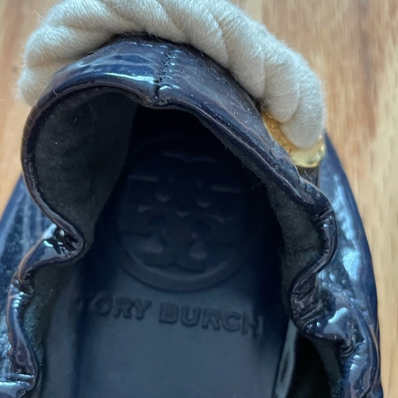 Tory Burch Blue Eddie Patent Leather Slip On Ballet Rope Detail Flats - Picture 3 of 5
